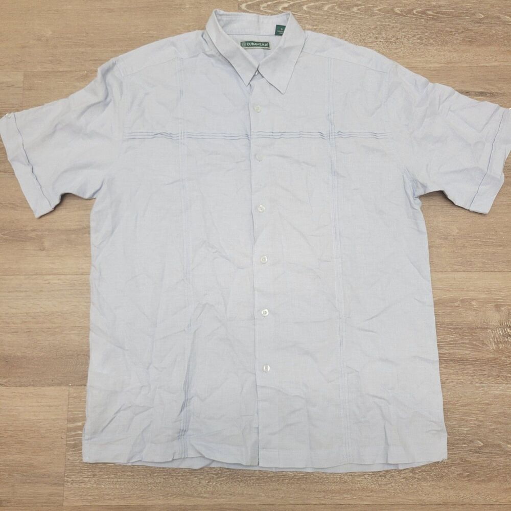 Cubavera Linen Button Up Light Blue Shirt Cross Hatch detail Size Large - Picture 2 of 6